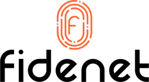 Logotipo de Fidenet con diseño en color naranja y negro